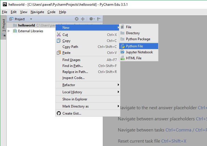 PyCharm -> New -> Python File